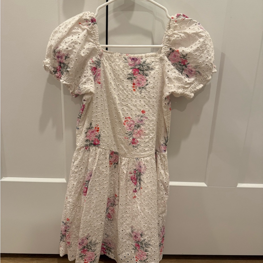 LoveShackFancy White and Pink Floral Eyelet Dress